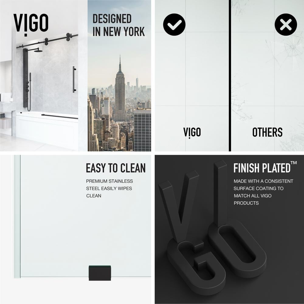 Elan 56-60" Matte Black Frameless Sliding Tub Door with Laminated Glass