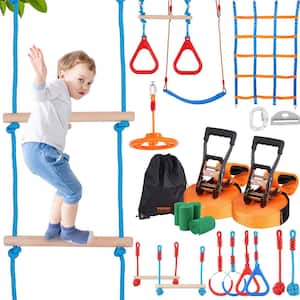 Ninja Warrior Obstacle Course 2 ft. x 60 ft. Weatherproof Slacklines 500 lbs. Toys Set with 14 Obstacles Multi-Colored