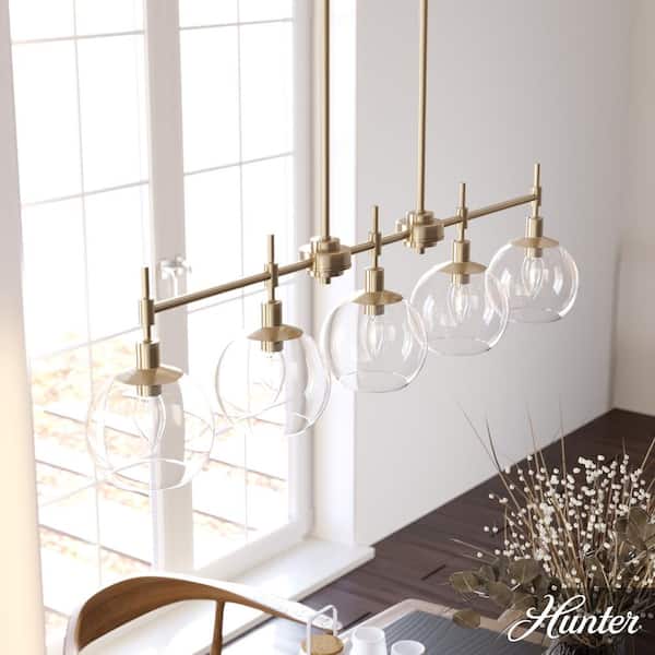 Hunter Xidane 5-Light Alturas Gold Billiard Chandelier With Clear Glass Shades