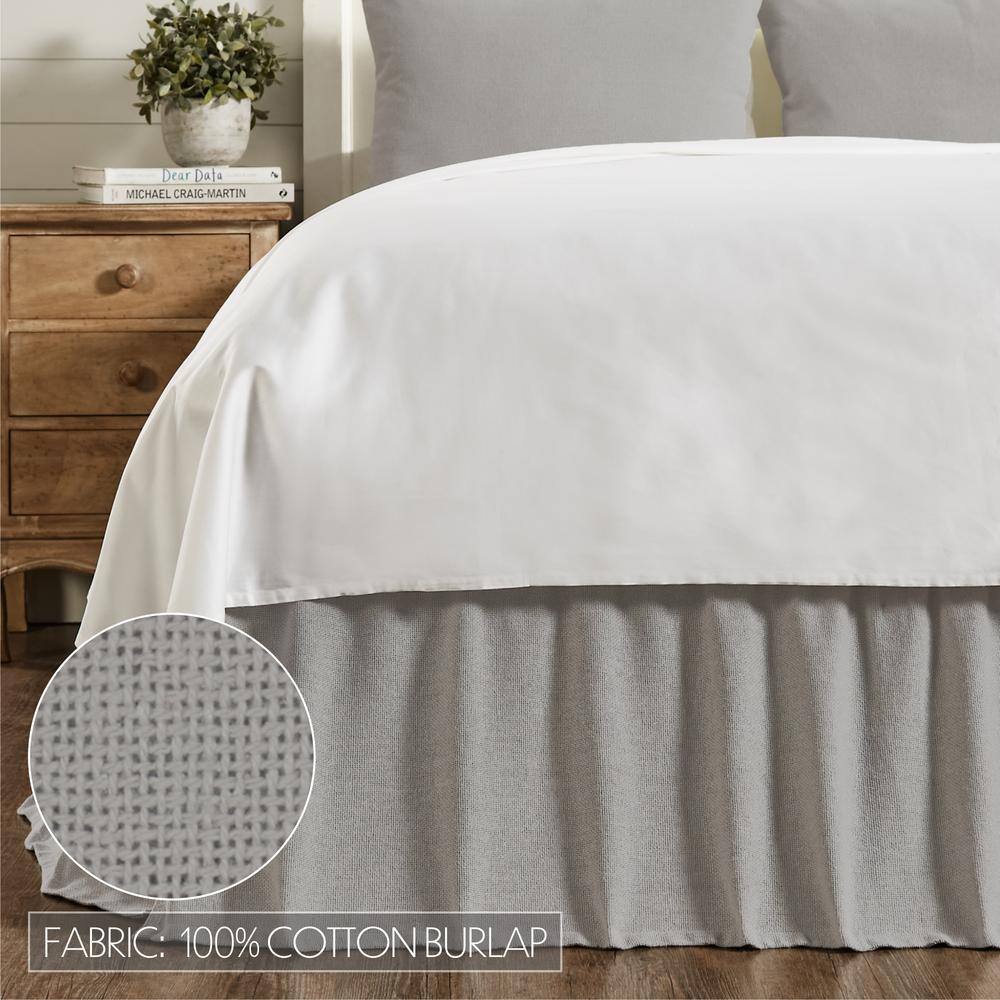 Dove Grey Cotton Burlap King Bed Skirt with Split Corners
