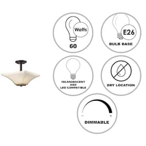 Cameo 13.25 in. 2-Light Oil Rubbed Bronze Semi-Flush Mount Ceiling Light Fixture with Square Frosted Glass Shade