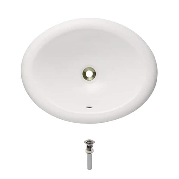 MR Direct Overmount Porcelain Bathroom Sink in Bisque with Pop-Up Drain in Brushed Nickel