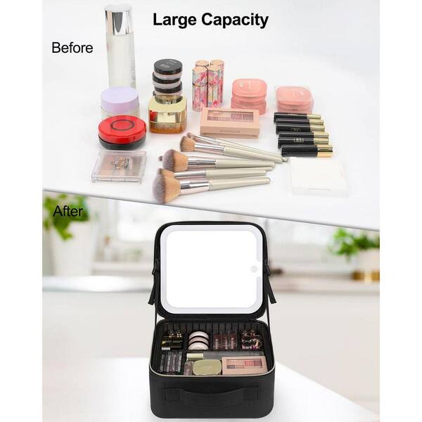 Lynzavix Black Makeup Toiletry Bag with LED Mirror, Travel