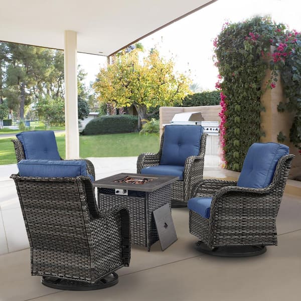 Gymojoy Carolina Gray 5-Piece Wicker Patio Conversation Set with Cushions