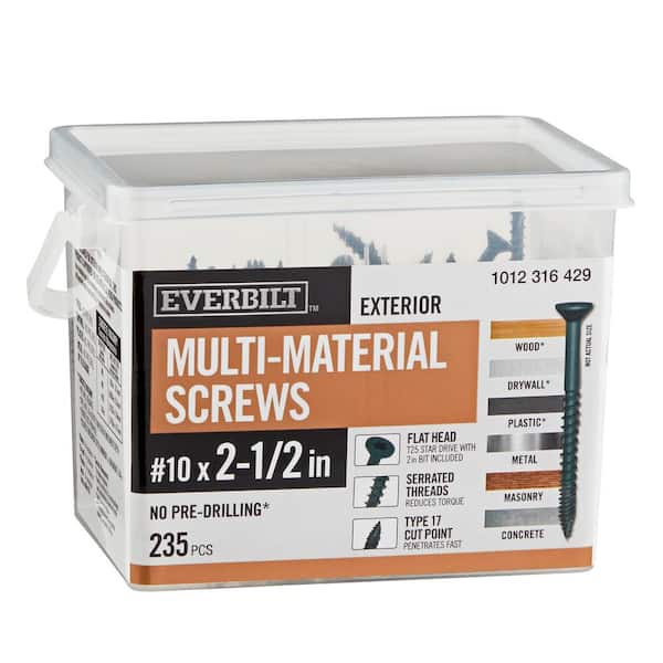 #10 x 2-1/2 in. Black 6-Lobe Drive Exterior Flat Head Multi-Material Screw 3 lbs.-Box (235-Piece)