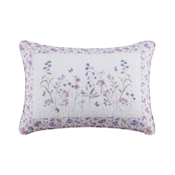 Unbranded Nola Lilac Polyester Floral Boudoir Decorative Throw Pillow 13 In. L X 19 In. W