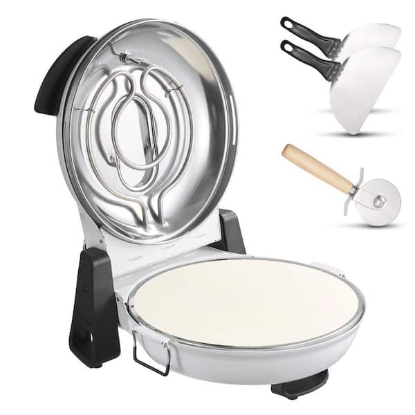 Pizza Oven, 12 in. White Electric Pizza Maker, 1200 W Electric Pizzas Cooker with Cordierite Stone for Precise Cooking