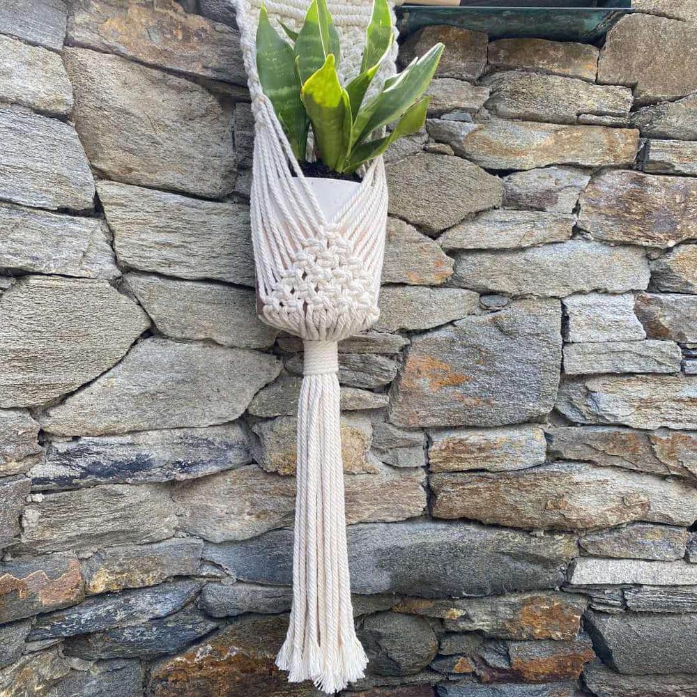 33" White Macrame Rope Indoor Plant Hanger