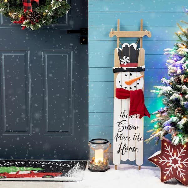 Glitzhome 42 in. H Wooden Christmas Snowman Porch Sign