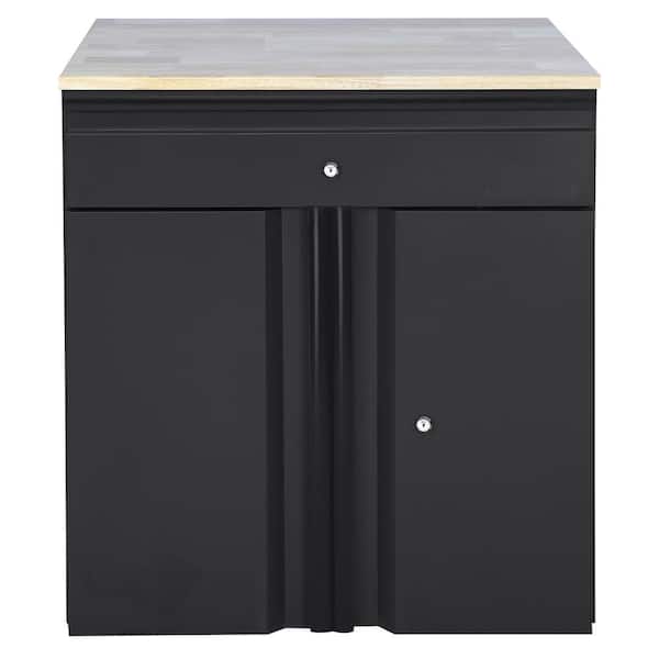 Heavy Duty 28 in. W x 32 in. H x 21.5 in. D Welded 20-Gauge 1-Drawer 2-Door Garage Base Freestanding Cabinet in Black