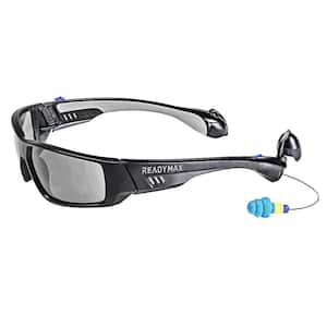 Pro Series 1 Safety Glasses Black Frame Dark Grey Lens with built In NRR 27 db TPR PermaPlug Earplugs