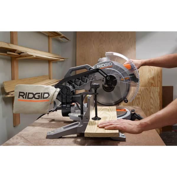 RIDGID - 15 Amp Corded 12 in. Dual Bevel Miter Saw with Adjustable Laser Guide, Carbide Tipped Blade, and Dust Bag