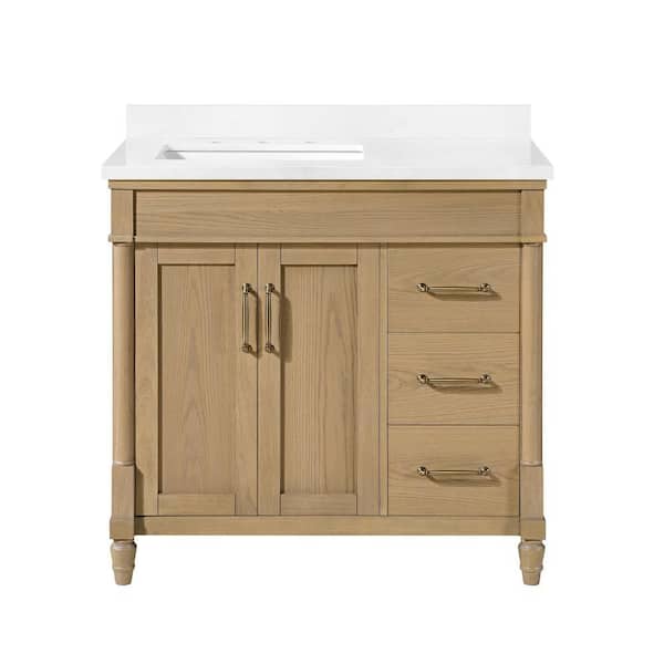 Salisbury 36 in. Single Sink  Natural Birch Bath Vanity with White Engineered Marble Top