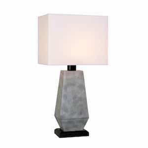 Marsell 27.5 in. Gray Faux Concrete Finish Outdoor/Indoor Table Lamp with Off-White Fabric Shade