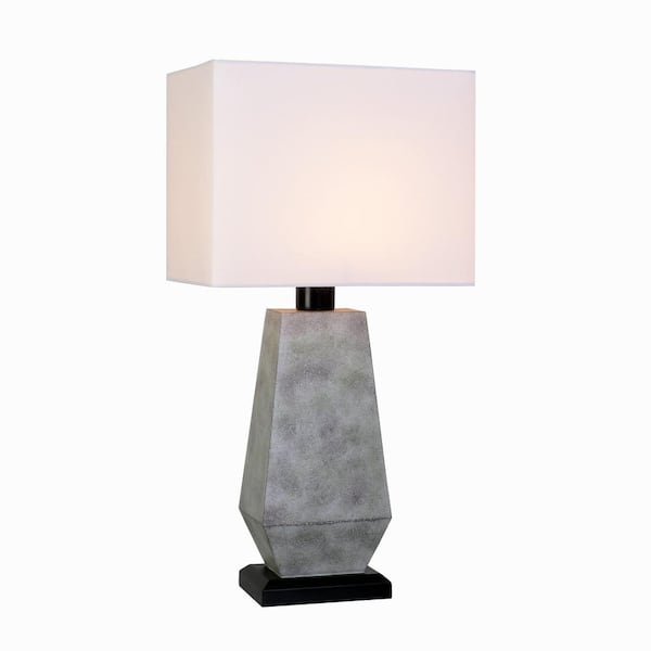 Hampton Bay Marsell 27.5 in. Gray Faux Concrete Finish Outdoor/Indoor Table Lamp with Off-White Fabric Shade