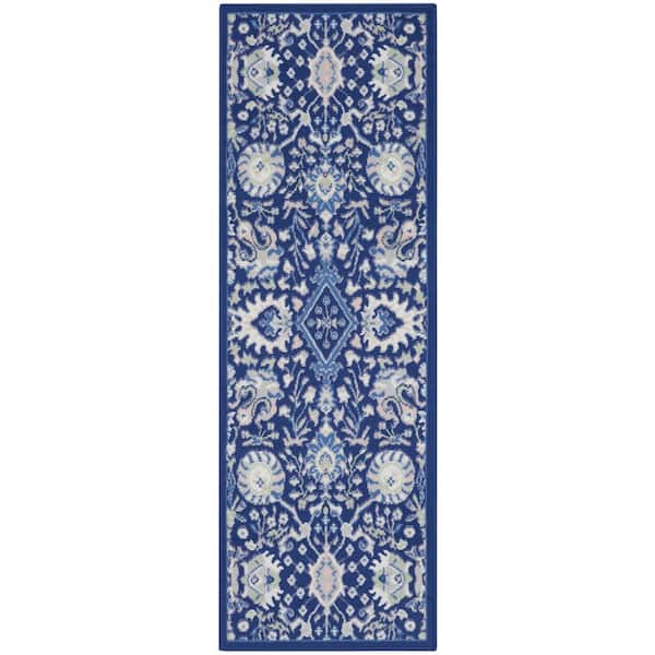 Nourison Whimsical Navy Multicolor 2 ft. x 8 ft. All-Over Design Traditional Kitchen Runner Area Rug