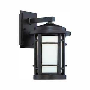 Barrister 14.5 in. Burnished Bronze LED Outdoor Wall Lamp with White Opal Glass Shade