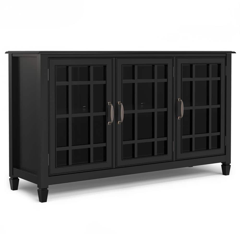 Black Solid Wood 60" Wide Storage Cabinet Buffet with Adjustable Shelving