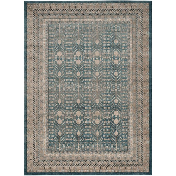 SAFAVIEH Sofia Blue/Beige 9 ft. x 12 ft. Geometric Border Area Rug