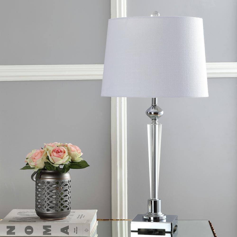 Foster 28.25" Chrome and Crystal Table Lamp with White Linen Shade