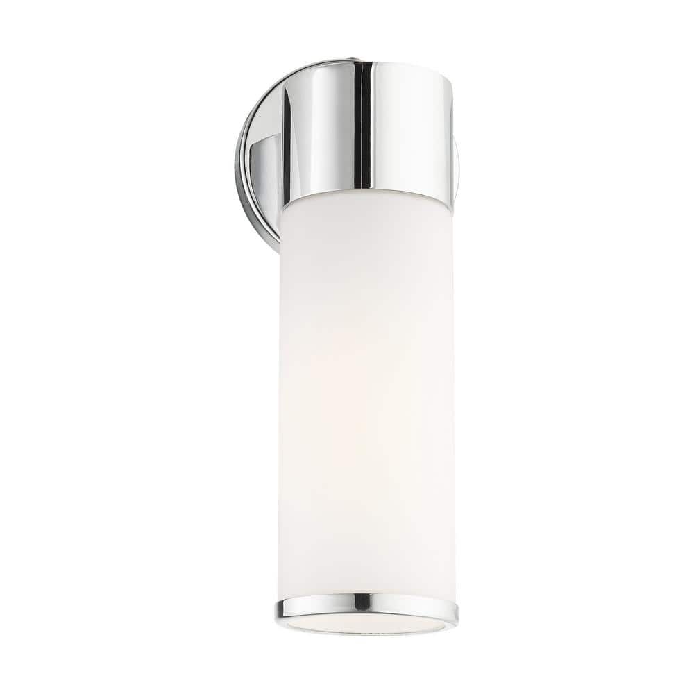 Polished Chrome Steel Wall Sconce with Opal Glass Shade