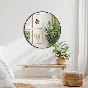 Black 32 in. W x 32 in. H Farmhose Round Metal Framed Wall Mirror