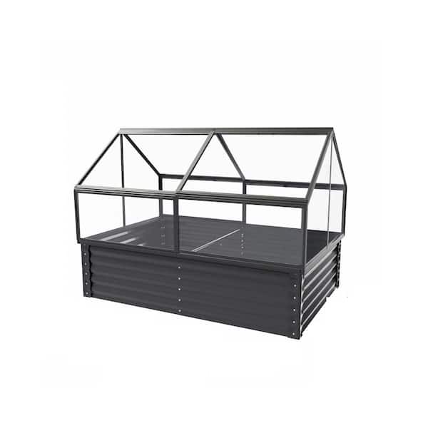 45 in. W x 68.7 in. D x 51.5 in. H Black Outdoor Greenhouse with Raised Flower Bed