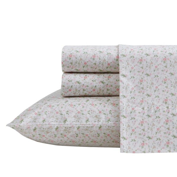 Evie Pink 4-Piece Percale Cotton Full Sheet Set