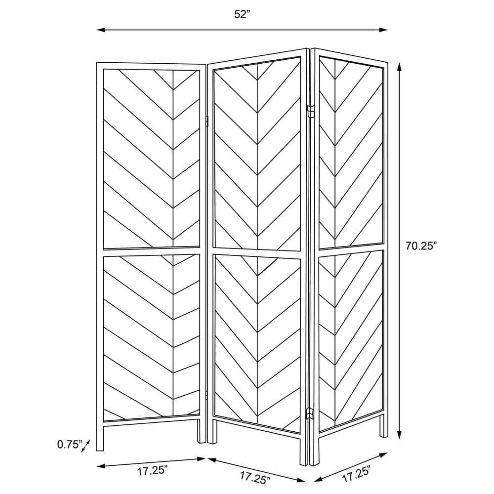 Rustic Tobacco and Black Herringbone 3-Panel Folding Screen