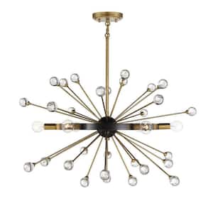Ariel 25 in. W x 18 in. H 6-Light Como Black with Gold Accents Sputnik Chandelier with Crystal Baubels