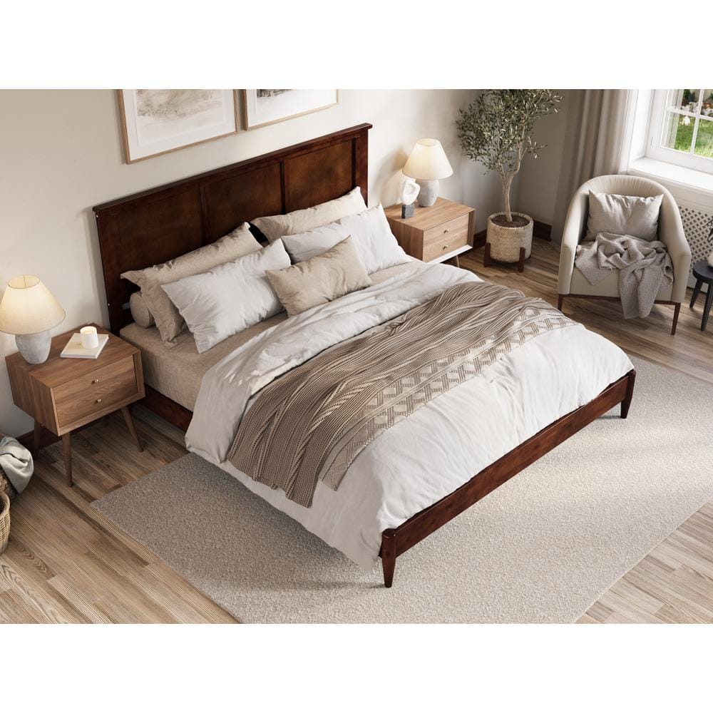 Charlotte Walnut King Solid Wood Low Profile Platform Bed