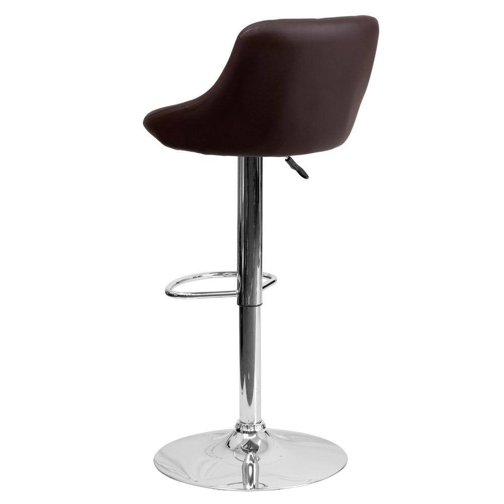 Brown Vinyl Adjustable Height Swivel Bar Stool with Chrome Base