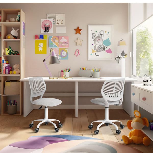 Homy Casa CARNAT Kids Desk Chair Set of 2, Adjustable Swivel Chair with Lumbar Support and Cushioned Seat in Grey and Peach Pink
