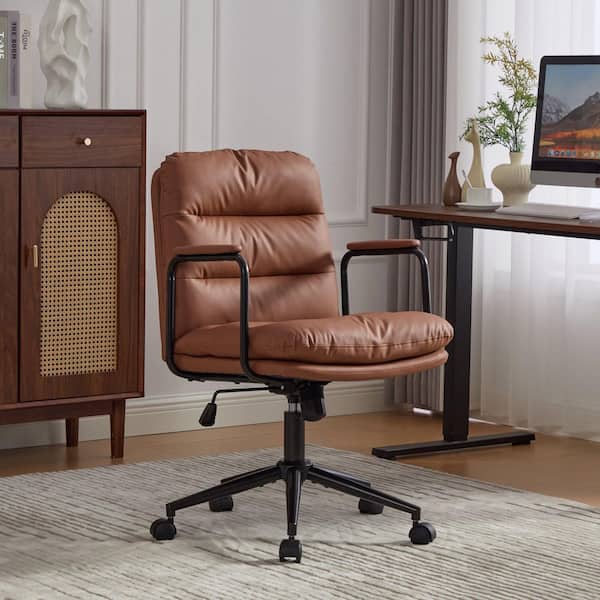 40° Reclining PU Leather Mid-Back Chair, Brown, SW1741BR
