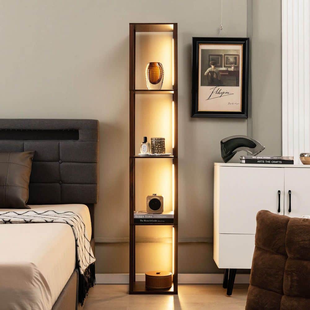 64 in. Brown Modern 1-Light Dimmable LED Standard Floor Lamp for Living Room price history on PriceWatchPro