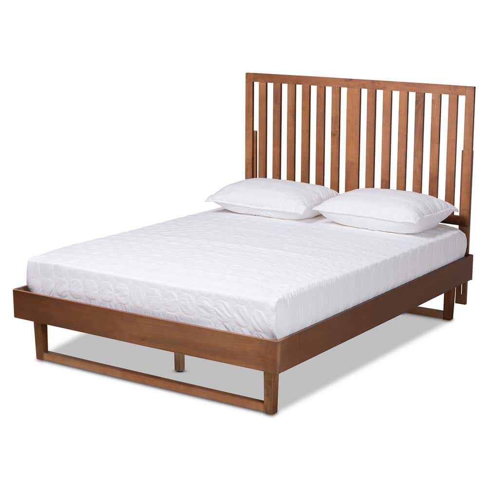 Walnut Brown Tufted Upholstered Full Wood Platform Bed