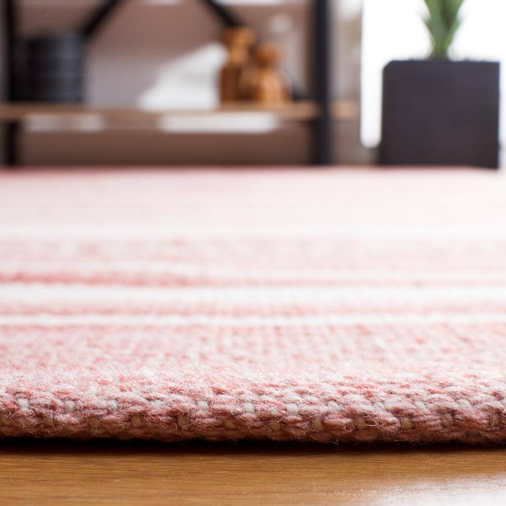 Ivory and Pink Striped Kilim 8' x 10' Hand Woven Rug