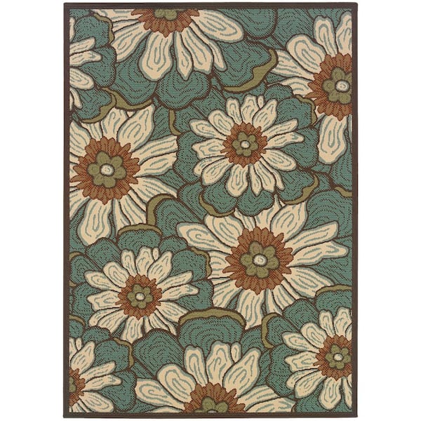 Home Decorators Collection Jubilee Blue White 4 ft. x 6 ft. Indoor/Outdoor Patio Area Rug