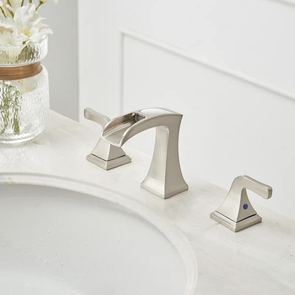 8 in. Widespread Double Handle Bathroom Faucet with Drain Kit Included in Brushed Nickel