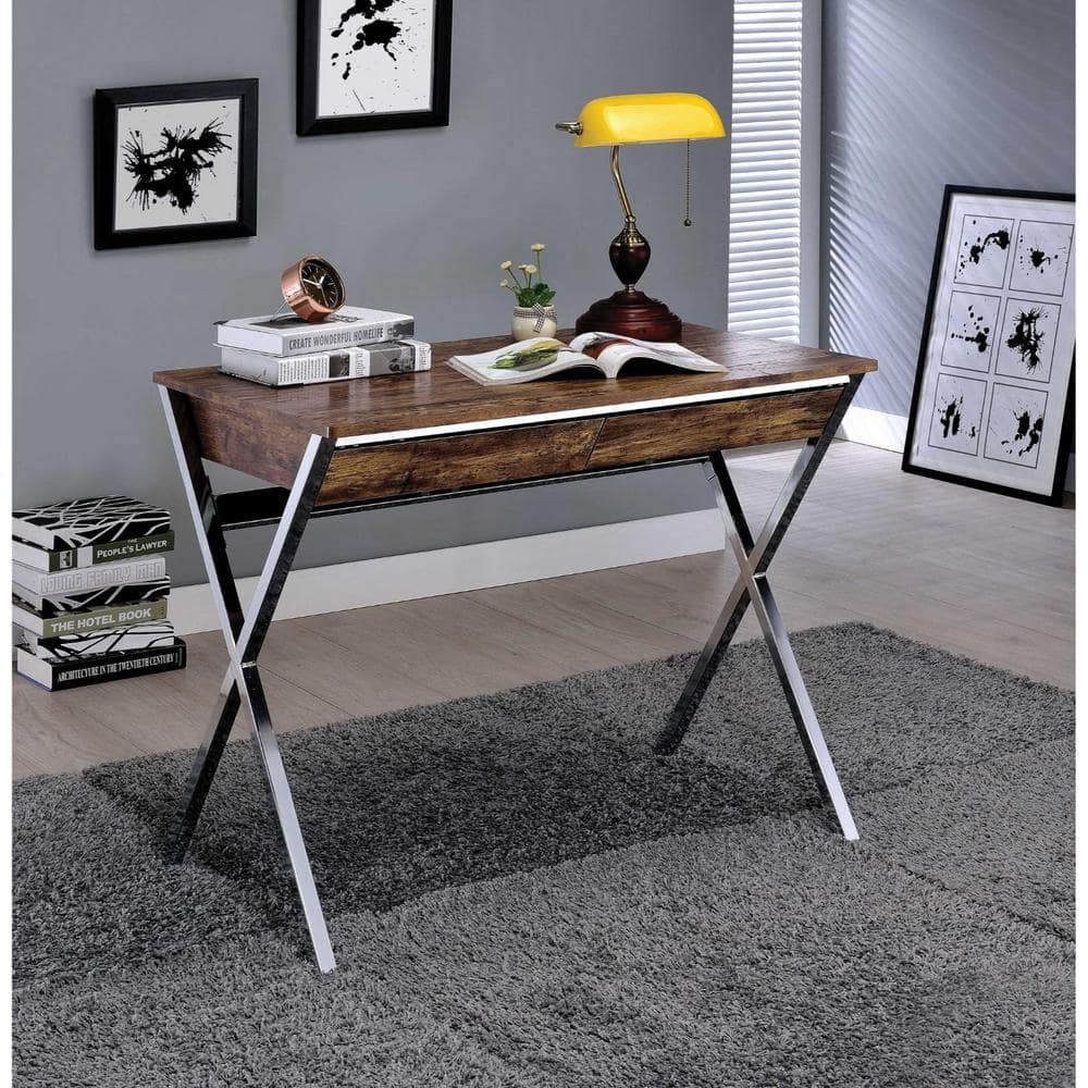 36 in. Rectangular Brown Metal 2-Drawer Computer Desks