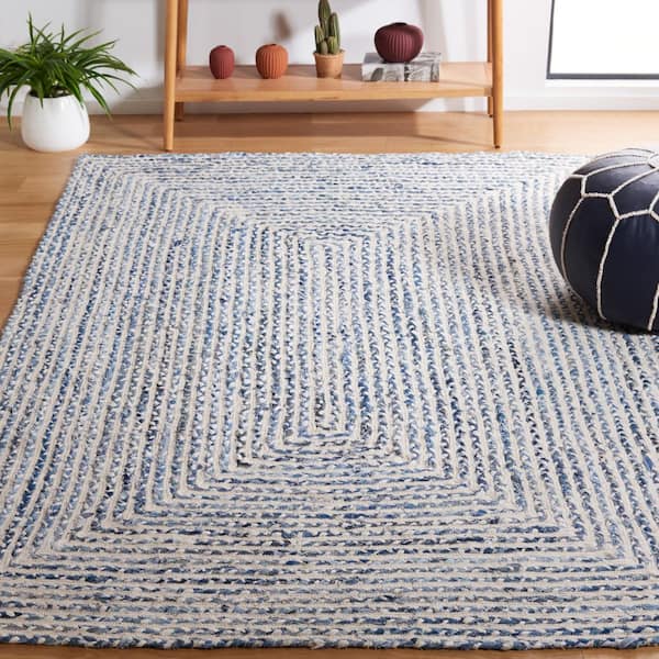 Braided 5 ft. x 8 ft. Blue/Ivory Geometric Area Rug