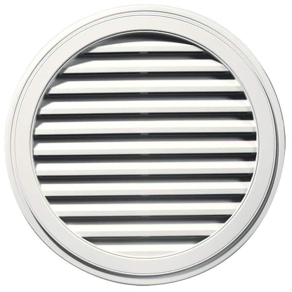Builders Edge 36 in. x 36 in. Round White Plastic Built-in Screen Gable Louver Vent