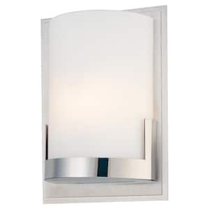 Convex 1-Light Brushed Aluminum Backplate with Chrome Glass Holder Wall Sconce