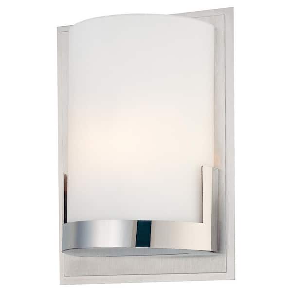 George Kovacs Convex 1-Light Brushed Aluminum Backplate with Chrome Glass Holder Wall Sconce