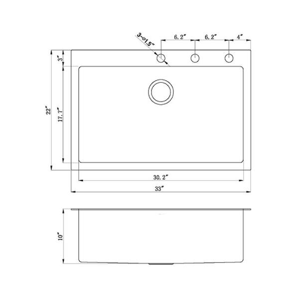 Drop In Top Mount 16 Gauge Stainless Steel 33 In X 22 In X 10 In Single Bowl Kitchen Sink Rt3322 The Home Depot