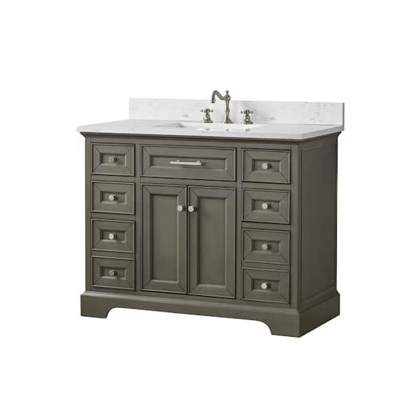 Thompson 42 in. W x 22 in. D Bath Vanity in Silver Gray with Engineered Stone Vanity in Carrara White with White Sink