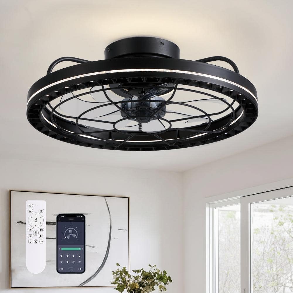 19 In. Black Cage Ceiling Fan with LED Light 7 Blade Flush Mount Fan Dimmable Smart Control Modern Industrial Design price history on PriceWatchPro