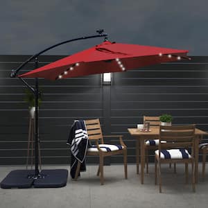 10 ft. Steel Offset Cantilever Solar LED Patio Umbrella in Red
