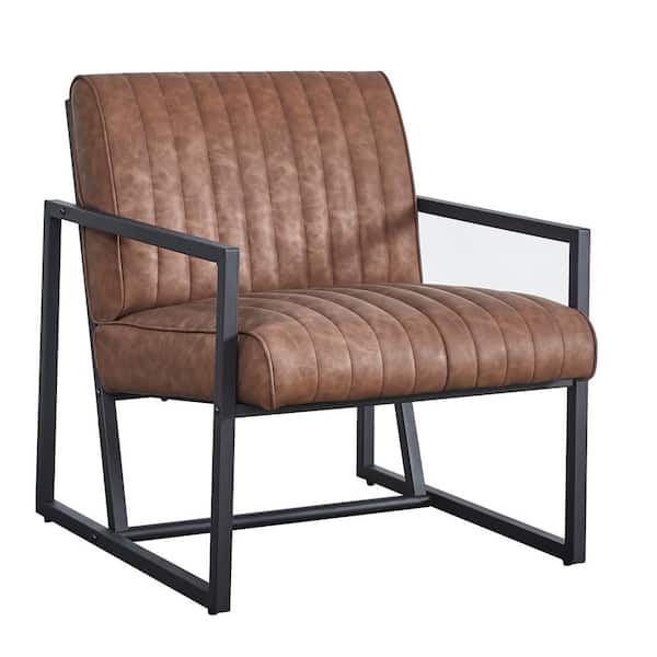 STICKON Brown Leather Arm Chair (Set of 1)