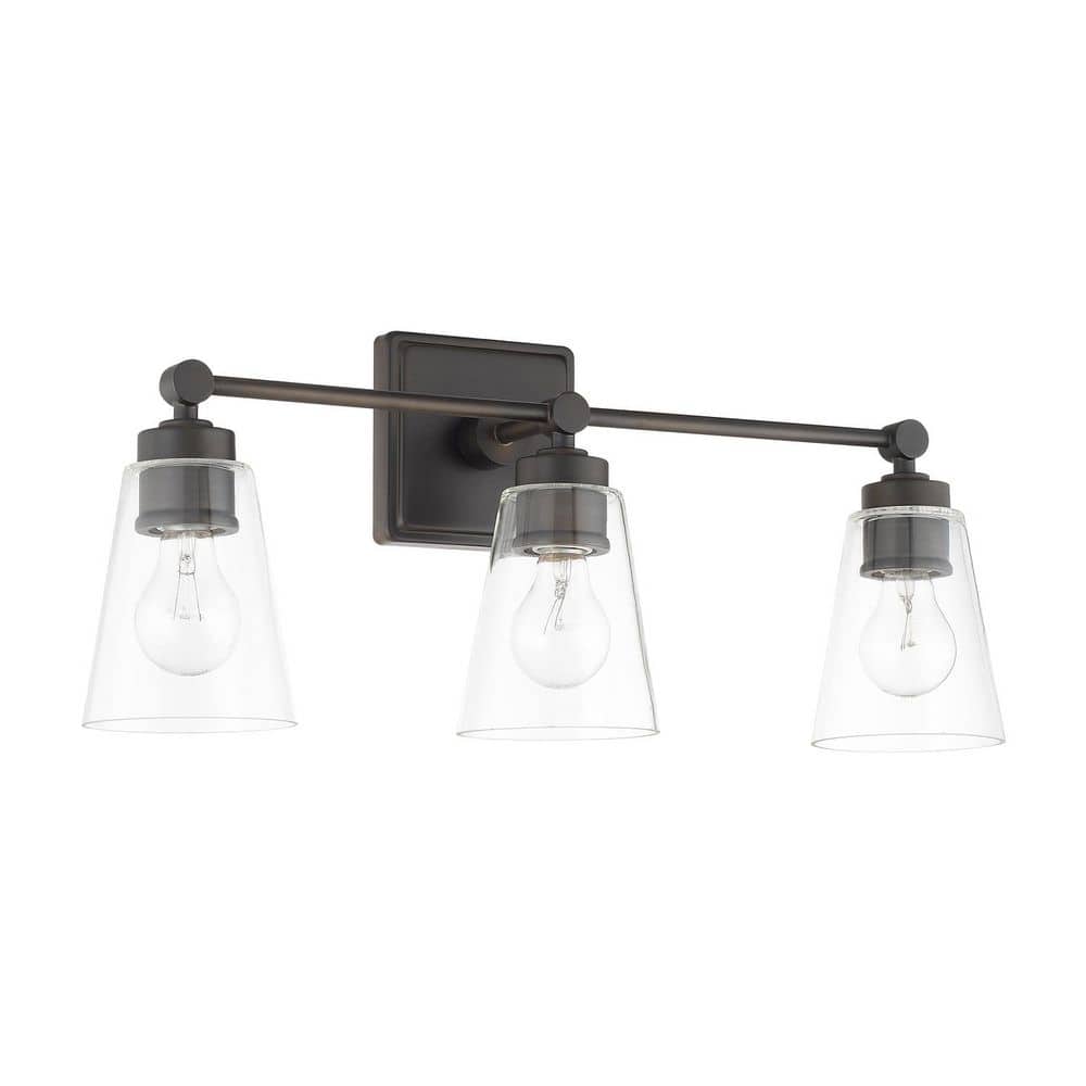 Rory 23 in. W x 10 in. H x 7 in. E 3-Light Old Bronze Vanity Light with Clear Cone Glass Shades price history on PriceWatchPro